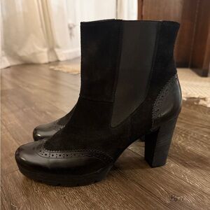 Paul Green - Black Suede Wingtip Heeled Boots